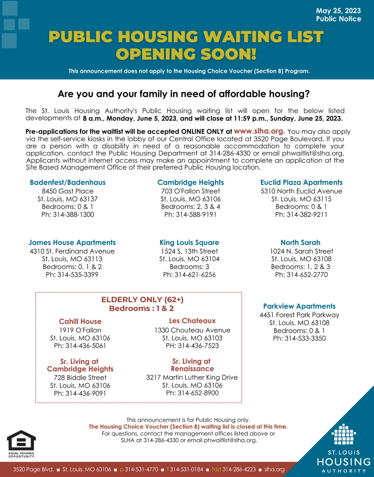 Public Housing Waiting List Opening Soon | St. Louis Housing Authority