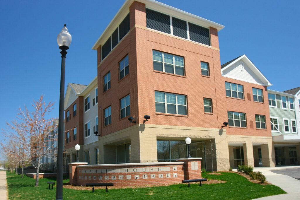 Cahill House building exterior with entrance signage.