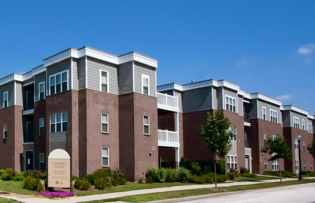 Cambridge Heights building exterior with entrance signage.