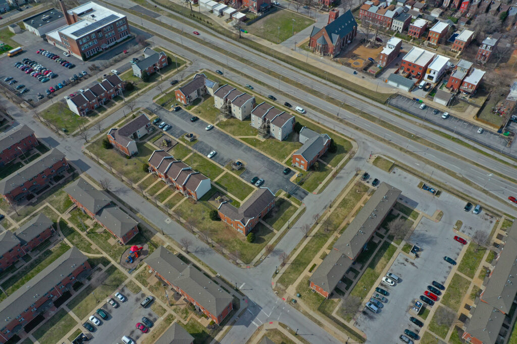 King Louis Square I property aerial shot.