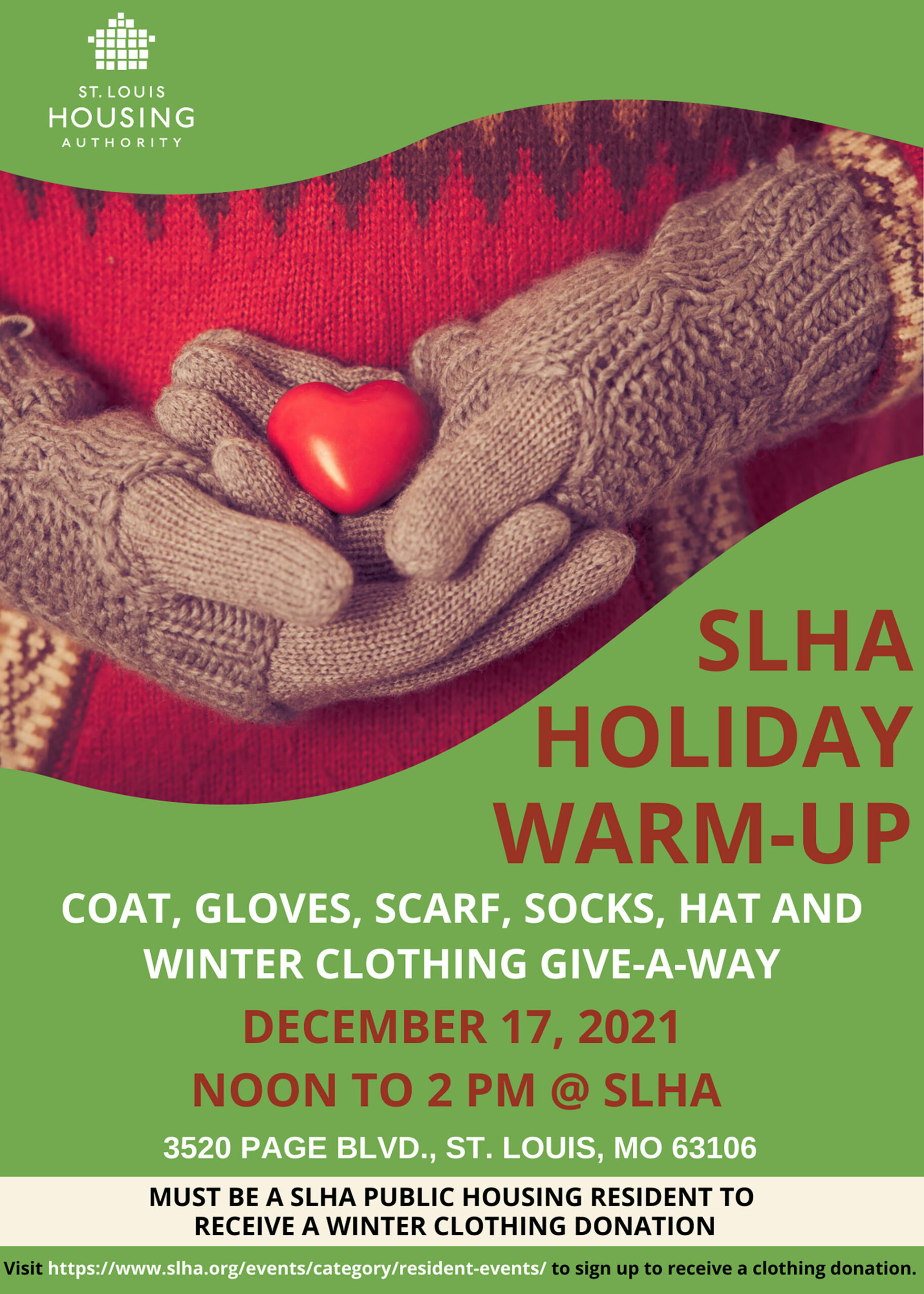 SLHA winter clothing give-a-way resident flyer.